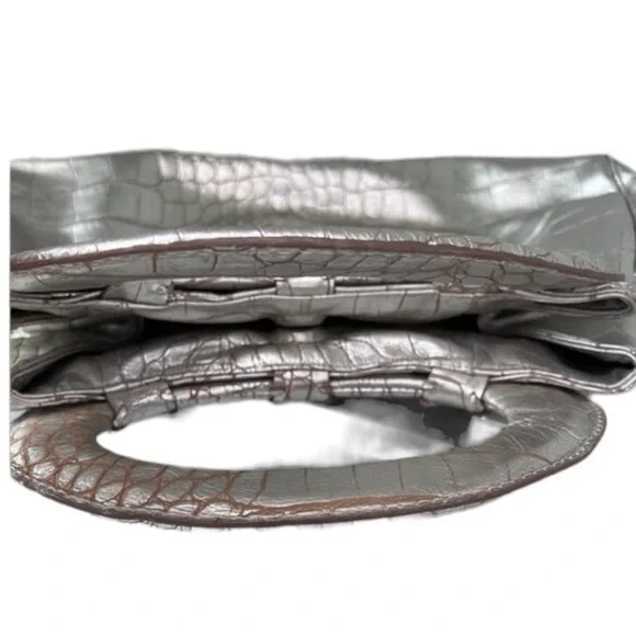 Donald J Pliner Printed Metallic Croco Purse Handbag Clutch Satchel Leather - Picture 4 of 12